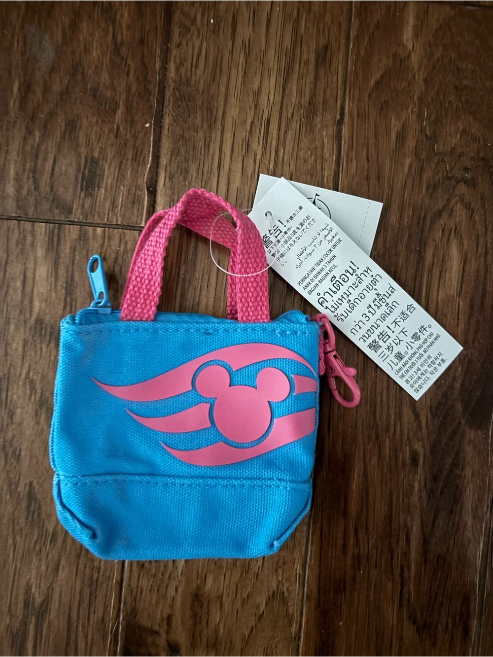 Disney Cruise Line Mickey Mouse Blue Pink Mini Tote Bag Keychain